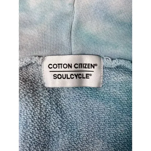 Cotton Citizen Hoodie Large Womens Blue Green Tie Dye 1/2 Zip Crop Sweatshirt - Picture 7 of 8